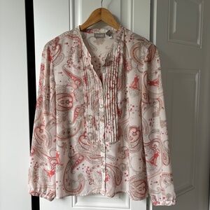 Chicos orange paisley pleated long sleeved blouse DONATING SOON